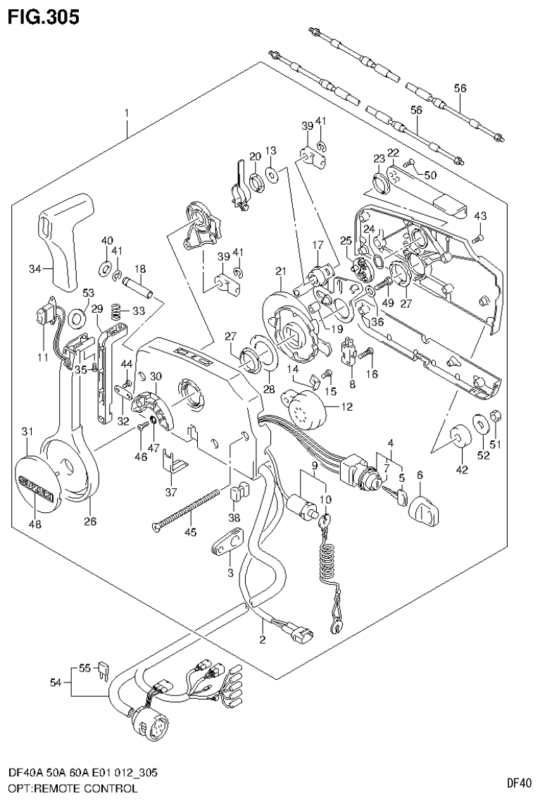 Suzuki DF40AST, DF50A, DF50ATH OPT:REMOTE CONTROL (DF60A E1) parts diagram